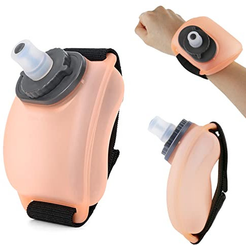 Wrist Sports Water Bottle with Adjustable Hand Strap 7 oz/200 ml Soft Silicone BPA-Free for Hydration Morning Jogging Running Climbing Hands-Free Exercise