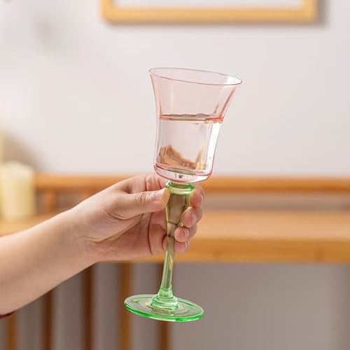 UANGLI 1 Piece Vintage Goblet 270ml Pink Top Green Stem Two Tone Glass Goblet Red Wine Champagne Glasses Cup