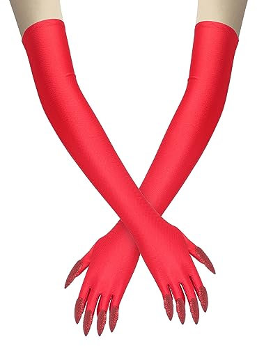 JIAHG Halloween Lange Fingernägel Handschuhe Nagelhandschuhe Kostümhandschuhe mit Nägeln Halloween Cosplay Golves Handschuh Hexe Teufel Pfote für Cosplay Party