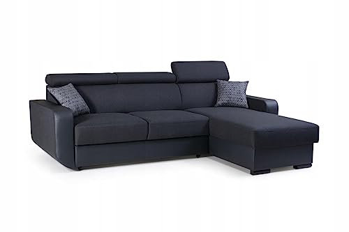 all4all Ecksofa mit Schlaffunktion und Bettkasten Schlafsofa Imper im Stoff + Kunstleder gefertigt U-Form L-Form zur Auswahl Sofa Grau Schwarz Modern (L-Form)