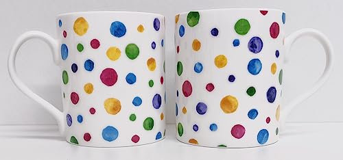 Juego de 2 tazas de porcelana fina de 350 ml, diseño de lunares, multicolor