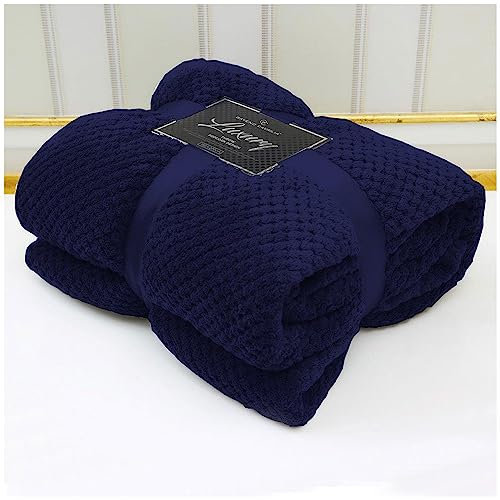 VELVETIO Luxury Waffle Fleece Popcorn Throw, Extra Large Thermal Warm Honeycomb Blanket, Soft & Cosy 100% Polyester Snuggle Sofa Bed Throws, 200 x 240cm, Navy
