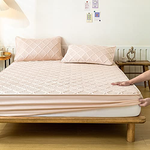 HAIBA spannbettlaken gesteppt 90x200cm+30cm Beige Tagesdecken sehr dick und Weiche,Matratzenauflage mit Mikrofaser-Polyester