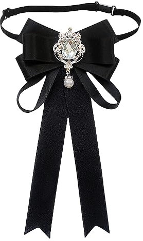 SUNTRADE Frauen Bowknot Strass Band Schleife Brosche Vorgebunden Hals Krawatte Party Hochzeit Weihnachten Geschenke Zeremonie (Schwarz)
