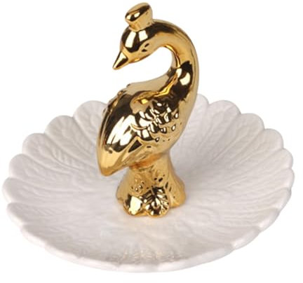 ABOOFAN Pfauen-Ringhalter, Ohrringe, Ringe für Damen, Porzellan, Ringe, Schale, Ohrringe, Ablagetablett, Schmuckteller, Schmucktablett, Schmucktablett, Aufbewahrungsbrett, Schmucktablett, Geschenk,