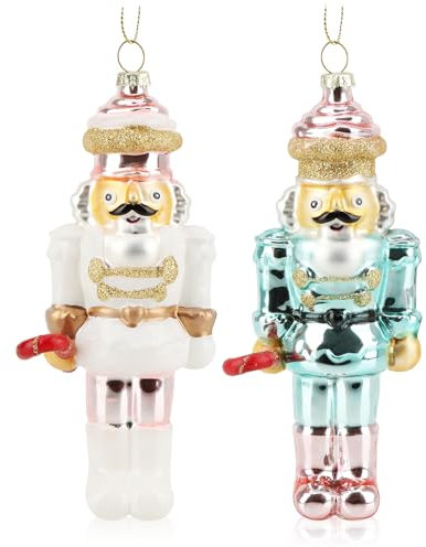 COM-FOUR® 2X décorations d'arbre de Noël Premium - Figurine Casse-Noisette en Verre véritable - Boules d'arbre spéciales comme décorations de Noël - Pendentifs spéciaux (2X Verre Casse-Noix)