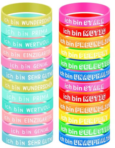 Otuuz 24 Stück Motivationsarmbänder Inspirierende Silikon Armbänder mit Positiven Sprüchen Motivierende Gummiarmbänder Party Mitgebsel für Damen Herren Teenager Lehrer Familie Büro, 12 Stile