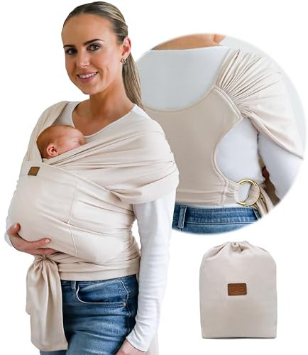 Stilvolle Babytrage in Beige und Gold – bequem, weich und stützend, verstellbarer Gurt für Mama und Papa, ideal für die Registrierung von Babys, Neugeborene bis Kind, Babyparty
