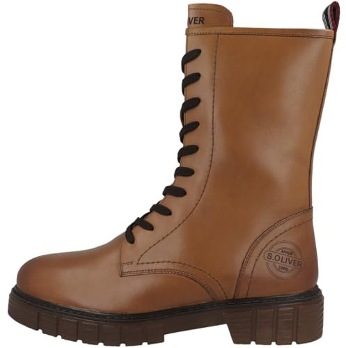 s.Oliver Damen Winterstiefeletten zum Schnüren aus Leder Gefüttert, Braun (Cognac), 38 EU