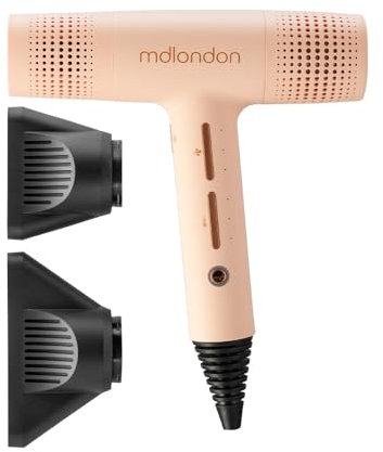 mdlondon Blow Professional Hair Dryer (Blush), Lightweight Hairdryer (360g), 1600W Hairdryers for Women and Men with 3M Cable and 3 Heats/Speeds - Genuine mdlondon Hair Dryers & Accessories