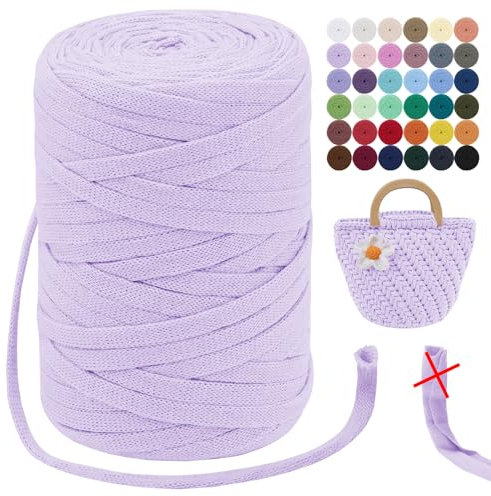 LEREATI T-Shirt Garn 7mm Textilgarn zum Häkeln für Körbe 100m / 250g Bändchengarn Makramee Garn Häkelgarn Stoff Dickes Garn zum Taschen Korb Decke Häkeln, Heimdekoration (Hellrosa Violett)