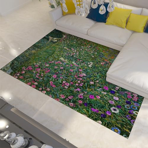 Via Vela Rustikale Badezimmerteppiche grüner Garten Gustav Klimt-Teppiche für Wohnzimmer rustikaler Teppich rutschfest waschbar für den Eingangsbereich 120x180 cm