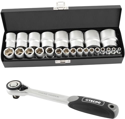 TECPO Zoll Werkzeug Nüsse 24-teilig Steckschlüssel Satz mit 1/2 Zoll Knarren Ratschen