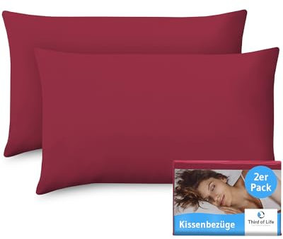 Kissenbezug 40x70 Himbeerrot, 2-er Set Kissenbezüge, Premium Mako-Baumwolle, Kopfkissen-Bezug für 70x40 Kissen, Polsterbezug für Seitenschläferkissen/Nackenkissen, Oeko-TEX Zertifiziert