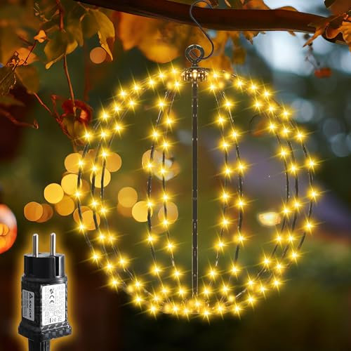 SALCAR LED Weihnachtsbeleuchtung Außen, 30cm 120 LED Hängende Kugel Lichter, Wasserdichte 8 Modi Weihnachtsdeko Lichterkette mit Timer, Speicherfunktion, für Garten Party Innen Wohnzimmer, Warmweiß