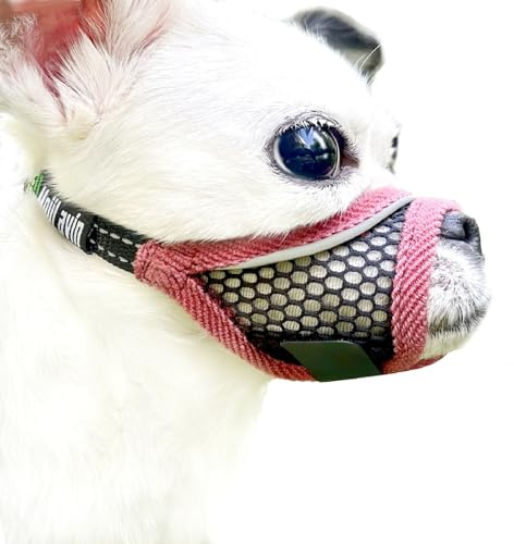 MoiiLavin Maulkorb für kleine Hunde, atmungsaktiv, verstellbar, Chihuahua, Shih Tzu Welpe, weicher Air-Mesh-Maulkorb für Fellpflege, Tierarztbesuche, verhindert Beißen heftiges Bellen (Kirschrot, XXS)
