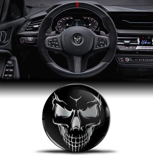 3D-Silikon-Aufkleber Kompatibel mit BMW 36131181082 Emblem Lenkrad 45mm Badge Zubehör Teile Abziehbilder Lenkrad Dekoration Schwarz Totenkopf Silber Schädel Skull V 15