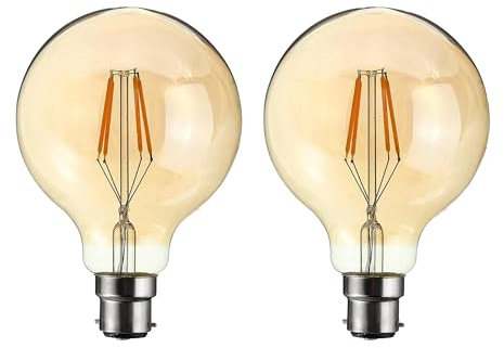 DCVOLTAGE Vintage Bayonet LED Light Bulb,B22 Cap 4W G80 Edison Globe LED Filament Bulb,Dimmable Warm White 2700K ,450 Lumen Old Fashioned Bulbs Amber Glass Light Bulb,220V 90% Energy Saving, Pack of 2