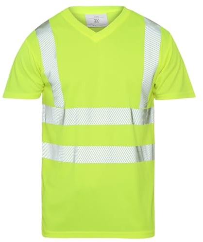 FASHIONISM Mens Short Sleeve Hi Vis V Neck T Shirt Adults Safety Tops Pullover Hi Viz Work Wear T Shirt