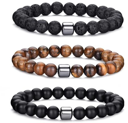 MOROTOLE Armband Herren, 8 mm Tigerauge Lavastein Armbänder für Herren Set Naturstein Perlenarmband Männer Schmuck Geschenke