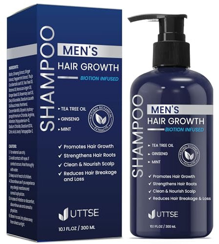 Uttse Biotin Hair Growth Shampoo für Herren: Natürliches Shampoo mit Teebaumöl, Ginseng, Minze, für Haarausfall und Ausdünnung, 10.1 Fl.Oz, Dunkelblau