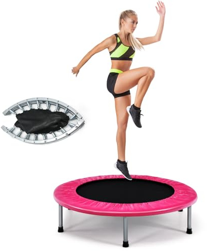 LIFEZEAL Faltbares Fitness-Trampolin Ø 97 cm, Mini-Trainingstrampolin mit Federn, robuster Stahlrahmen, Belastung 150 kg, Fitness-Springer für Kinder, Erwachsene