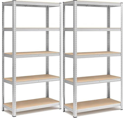 CILVANI 2 Scaffali In Metallo RIPIANI MDF Scaffale Ad Alta Portata Fino a 875 kg Con 5 Ripiani Regolabili 180 x 90 x 40 cm
