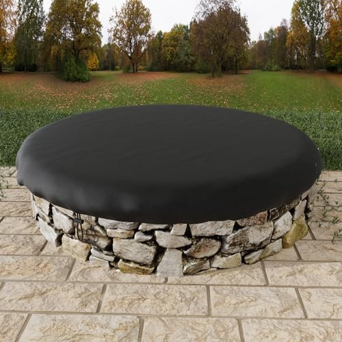 Runde eingebaute Stein-Feuerstellenabdeckung,Eingebaute Feuerstelle für den Außenbereich 600D-Oxford-Gewebe, für den Außenbereich, eingebauter Feuerstellenschutz, schwarz, 160*20cm