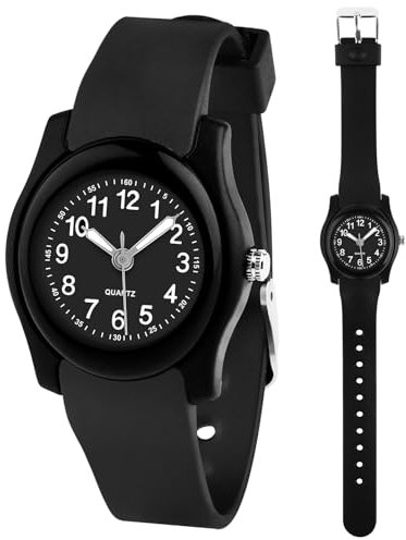 Edillas Kinderuhr Analog für Jungen Mädchen,wasserdichte Armbanduhr Jungen Mädchen Kinder Kleinkind zum Leicht zu lesen Lernen Zeitschule mit Weichem Riemen Lernen Uhren (Schwarz-8841)