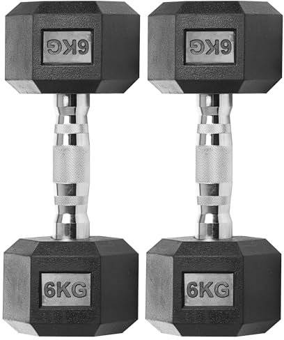 Gallant 6kg Dumbbells Pair - Rubber Encased Chrome Handle Cast Iron Hex - 6kg Weights Dumbbells Set for Men & Women, Weight Lifting Strength Training Equipment Home Fitness Gym Weights (6 kg x 2)