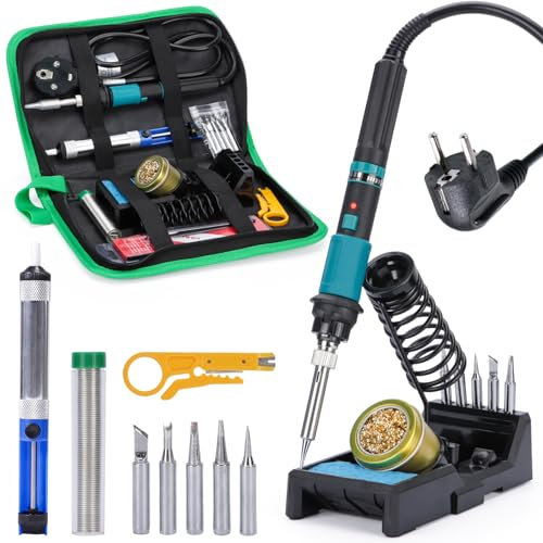 YIHUA 947-IX Kit Saldatore a Stagno Professionale con Temperatura Regolabile 220~480°C Pulsante di Accensione Kit Saldatore Stagno con Temperatura Controllata ESD-Sicuro con Supporto (EU PLUG)