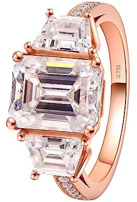 Tolldek 14K Au585 Rotgold Echtgold Schmuck Ring, Klassiker Eheringe mit Moissanit 3ct Rechteckschliff, 585 Gold Trauringe Verlobungsring für Damen, Rose Gold, Gr.62