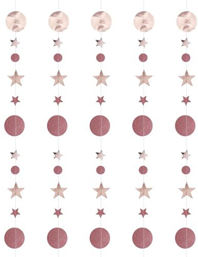 65 Ft Hängenden Papier Girlande Glitzer Rosegold,Rund und Stern Papier Deko for Party(4M x 5)