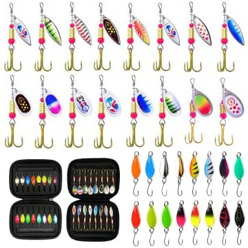 32 Stück Forellen Spoon Set, Forellenköder, Spoons Forelle Set, Angeln Köder Set, Blinker Angeln Set, Angelzubehör mit Aufbewahrungsbox für Salzwasser Und SüSswasser für Hecht, Zander, Barsch, Forelle