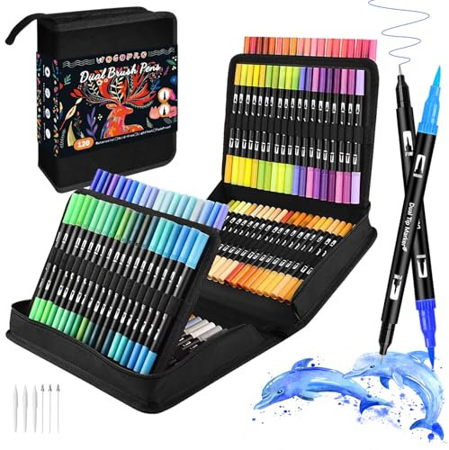 Colouring Pens, 120 Felt Tip Pens, Dual Tip Brush Pens, Drawing Pen Art Pen Marker for Colouring, Painting, Sketching, Writing, Journaling