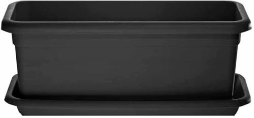 EffeDecor - Vaso Rettangolare da Esterno in Polipropilene Antracite Fioriera per Piante Balconi Terrazzo Giardino con Sottovaso (Capacità 10 Litri)