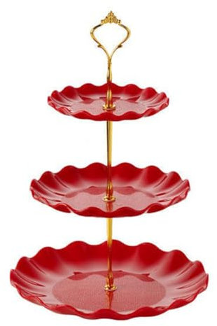 Dessert Cupcake Stand, 3 Tier Cup Cake Holder Tower with Plastic Tiered Serving Tray for Tea Party Birthday Wedding Place Cupcakes Donuts Fruits and More Food (Red)