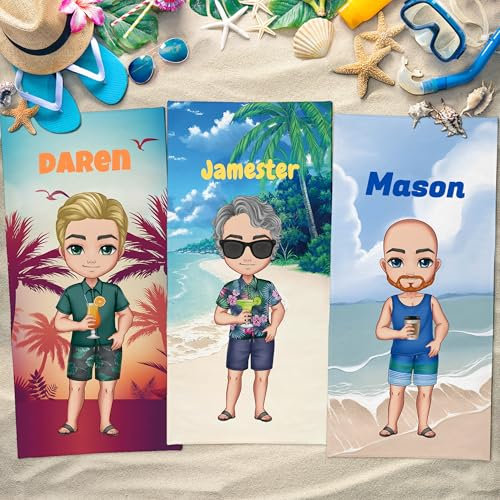 Uniqueta Personalisiertes Strandtuch mit Namen, Reise-Badetuch für Bestie, Geschenk für beste Freunde. 60 x 120 cm/75 x 150 cm/90 x 180 cm (Mann)