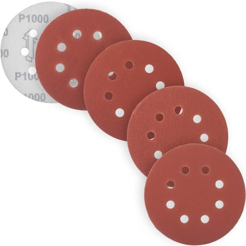 YoiYee 125mm/5-Inch Ultra Fine Grit Abrasive Sanding Discs – 8-Hole Hook & Loop Pads with P1000/1200/1500/2000, Aluminium Oxide Discs for Orbital Sanders, Pack of 20(5pcs/grit)