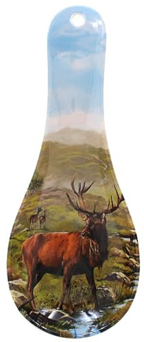 The Leonardo Collection Stag Spoon Rest by Macneil Studios | Porcelain Cooking Utensil Holder with Stag Illustration | Rustic Wildlife Design | Farmhouse Style | Elegant Kitchen Accessory