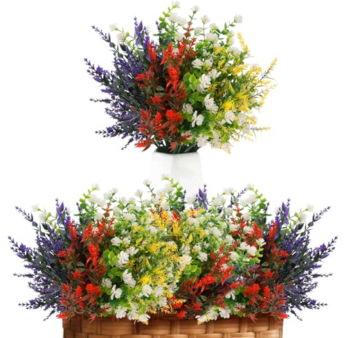 Künstliche Blumen wie Echt 6 Bündel Kunstblumen Balkonkasten Wetterfest | Künstliche Balkonpflanzen Wetterfest für Draußen UV-beständig Geruchsneutral Farbecht für Zuhause Balkon Topf Garten Hochzeit