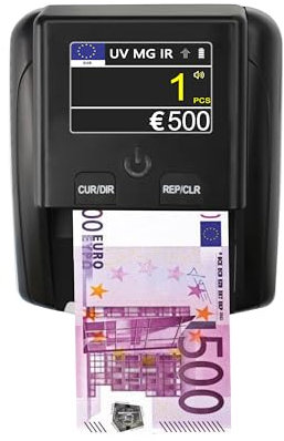 Detector de billetes falsos STANEW con medidor integrado y batería recargable. Detecta Euros, Dólares y libras. Muestra el número de entradas por valor en un clic, pantalla TFT