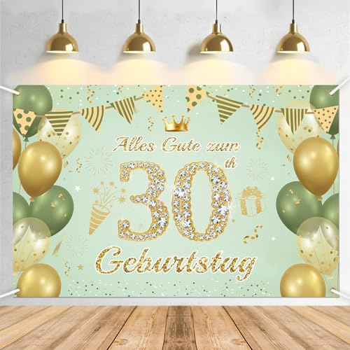 30. Geburtstag Banner Männer Frauen Deko,Große Größe Grünes Gold 30 Geburtstag Party Deko Für Frau und mann 210 * 150 cm