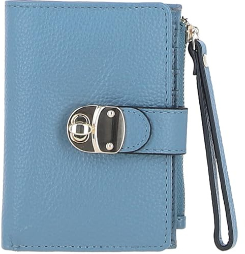 Ashwood Small Ladies Leather Purse - RFID Protected - Genuine Leather Compact Wallet for Women - Secure Twist Lock - Zip Pocket, Card Slots & Photo ID Window - Gift Boxed: 32047 (Denim)