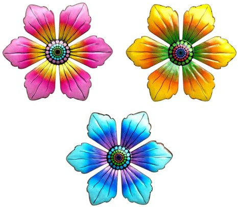 CHSEROK Wanddeko Metall, 3 Stück Metall Wandschmuck, Blumenmuster Wand Deko Wohnzimmer, mit Doppelseitigem Klebeband,Blumen Wanddeko