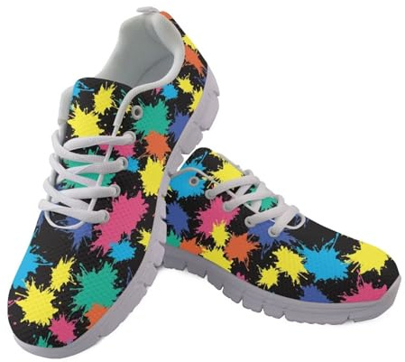 JUDENTIDOS Zapatos deportivos para mujer, con cordones, ligeros, informales, para correr, gimnasio, viajes, Splash de pintura neón, 47 EU