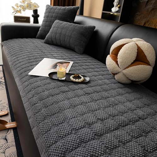 YSPZDQ Sofa- und Couch-Überzug Bezug für 3/2/1/4 Sitzer und L-Form, aus dickem Cord-Stoff mit Plüsch, rutschfest, waschbar und warm, für Wohnzimmersofa(Gray,55 x 220cm)