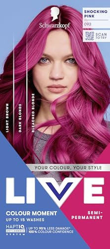 Schwarzkopf LIVE Colour Moment Hair Dye, 093 Shocking Pink | Semi-Permanent Pink Hair Dye, HaptiQ Anti-Damage System, Up to 15 Washes, Choose Vibrant or Pastel Results