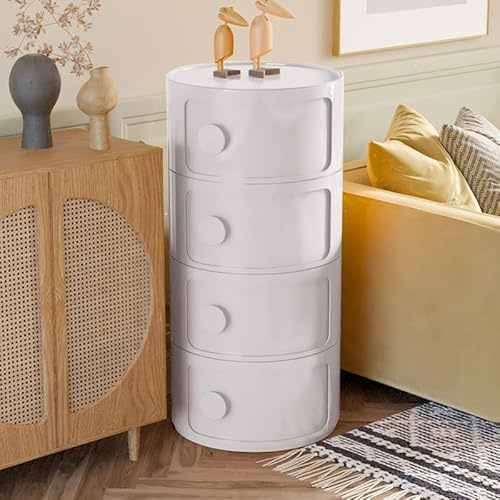 Warmiehomy Round Bathroom Storage 4 Tiers Storage Cabinet,32x32x76cm,White | Cupboard Corner Shelf Units Drawer Container Fully Assembled Paper Roll Storage For Bedroom, Bathroom, Living Room, Kitchen