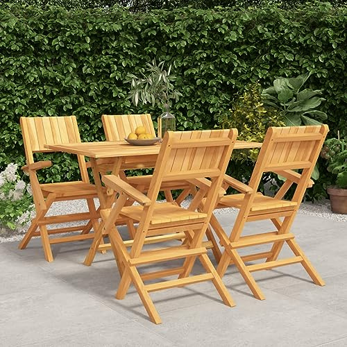 FWIKDUN Salon de jardin pliable 5 pièces avec trou pour table de jardin, parasol et design classique en bois massif en teck
